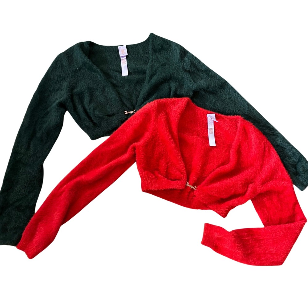 TWO Savage X Fenty‎ Fluff it Up PJ Crop Tops Size S Red Green